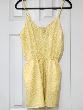 NWT H&M XS Yellow White Floral Spaghetti-Strap Tank Romper Summer Cottagecore